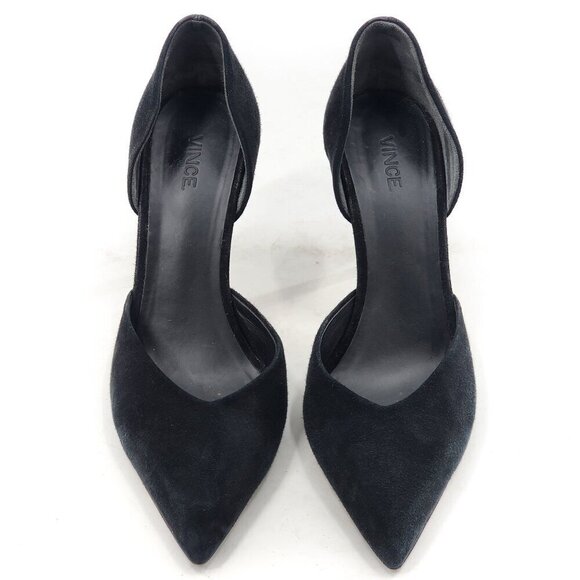 VINCE Suede D'Orsay Stiletto Heel Pump Black Pointed Toe - Picture 3 of 7